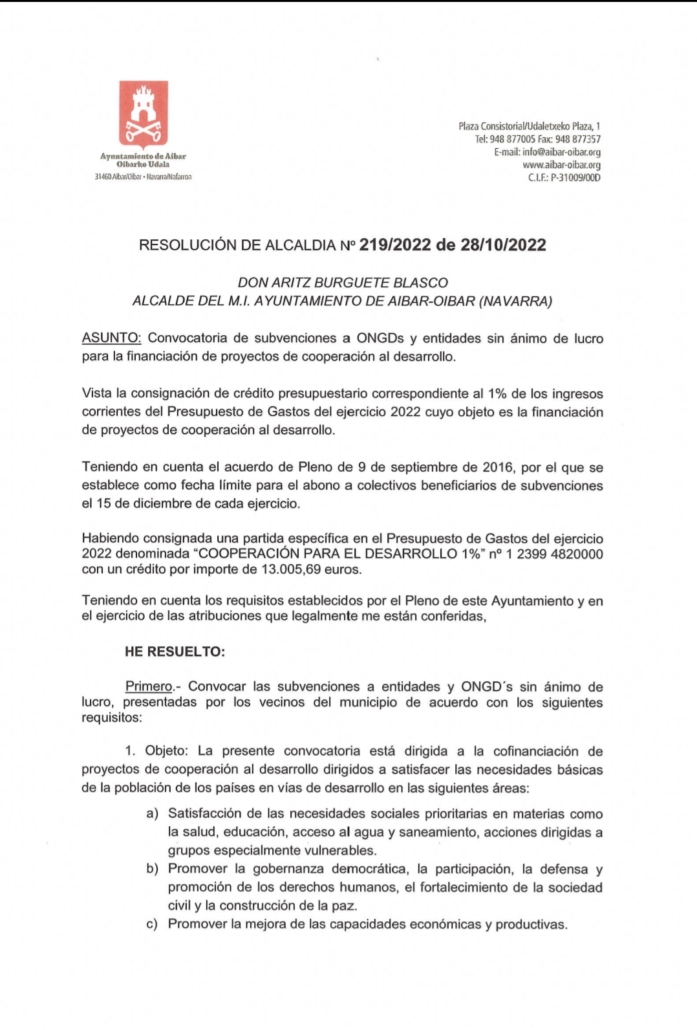 Convocatoria de subvenciones a ONGDs y entidades sin ánimo de lucro 2022