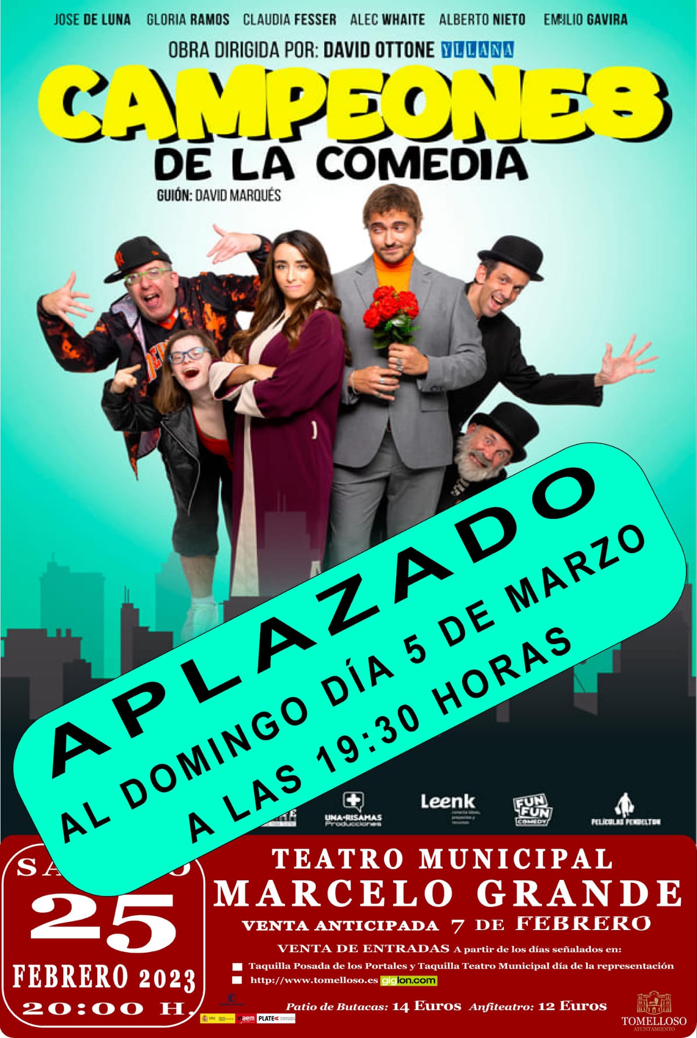 Aplazada la representación de “Campeones de la Comedia” al domingo 5 marzo