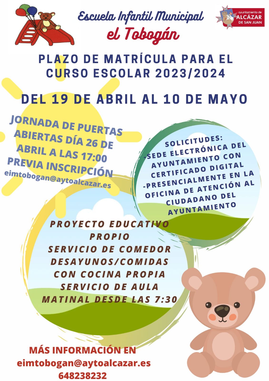 Abierto desde hoy el plazo de matrícula en la Escuela Infantil ‘El Tobogán’