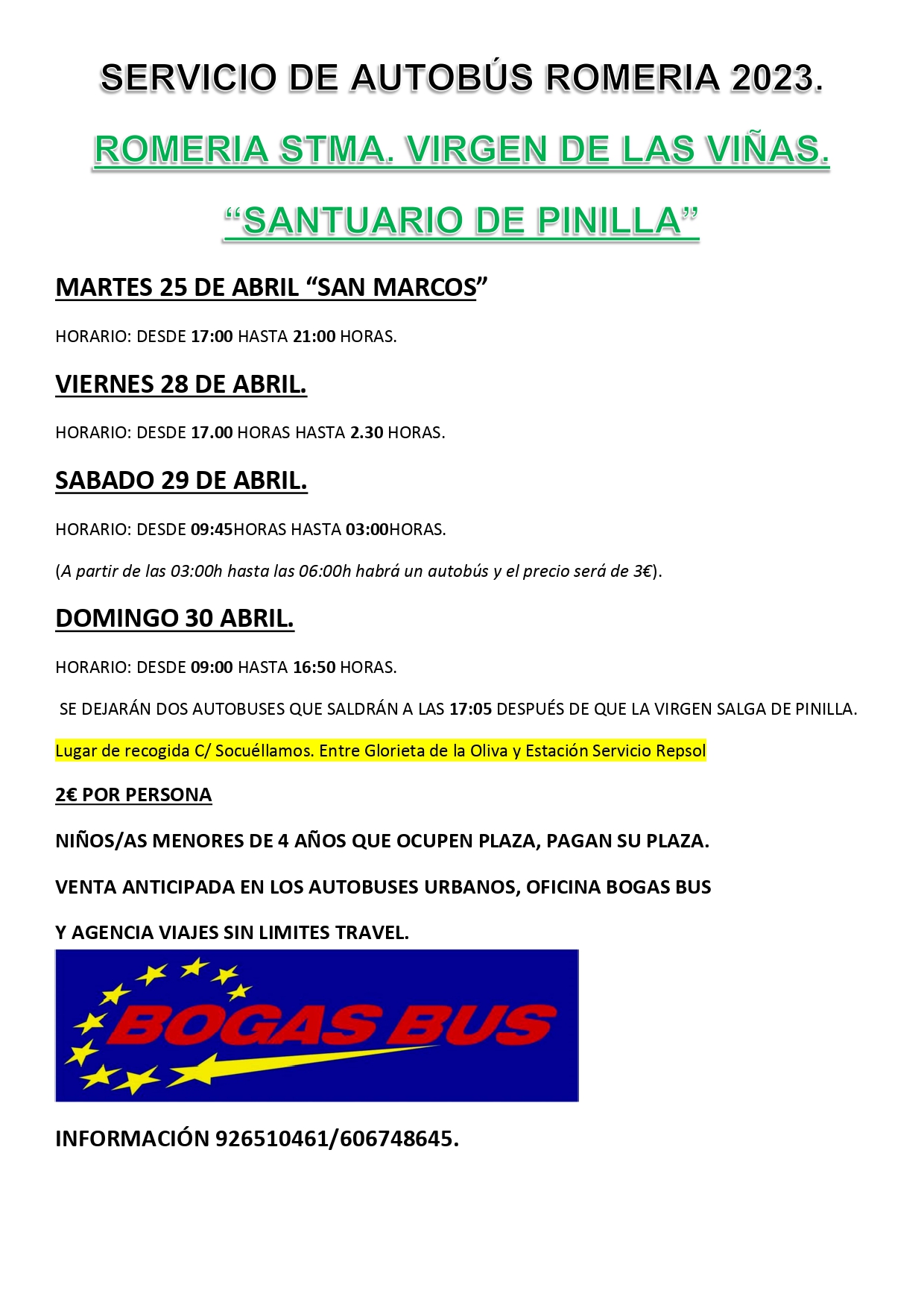 El Ayuntamiento recomienda el transporte público para los desplazamientos a Pinilla