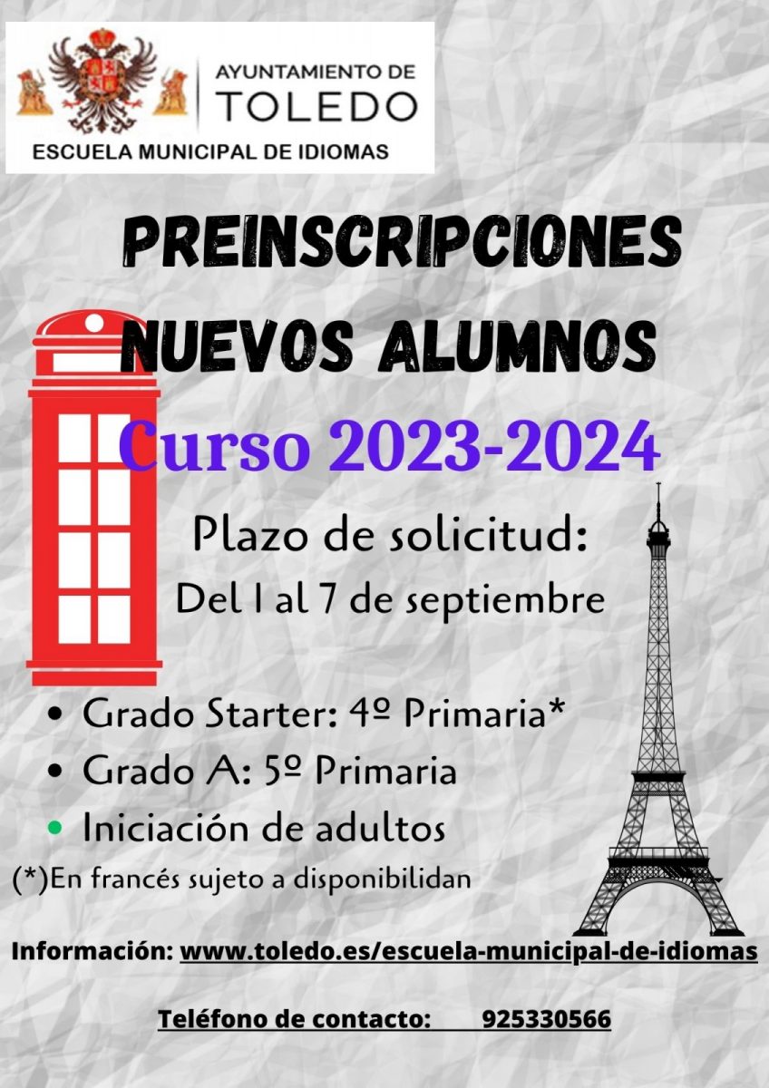 Ayuntamiento de Toledo Preinscripciones nuevos alumnos 2023-2024