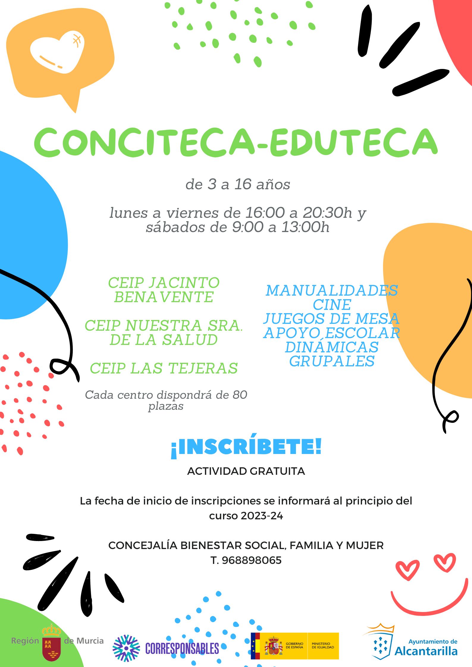 La Concejalía de Bienestar Social, Familia y Mujer crea para el curso 2023/2024 el Servicio de Conciteca-Eduteca dentro del Plan Corresponsables