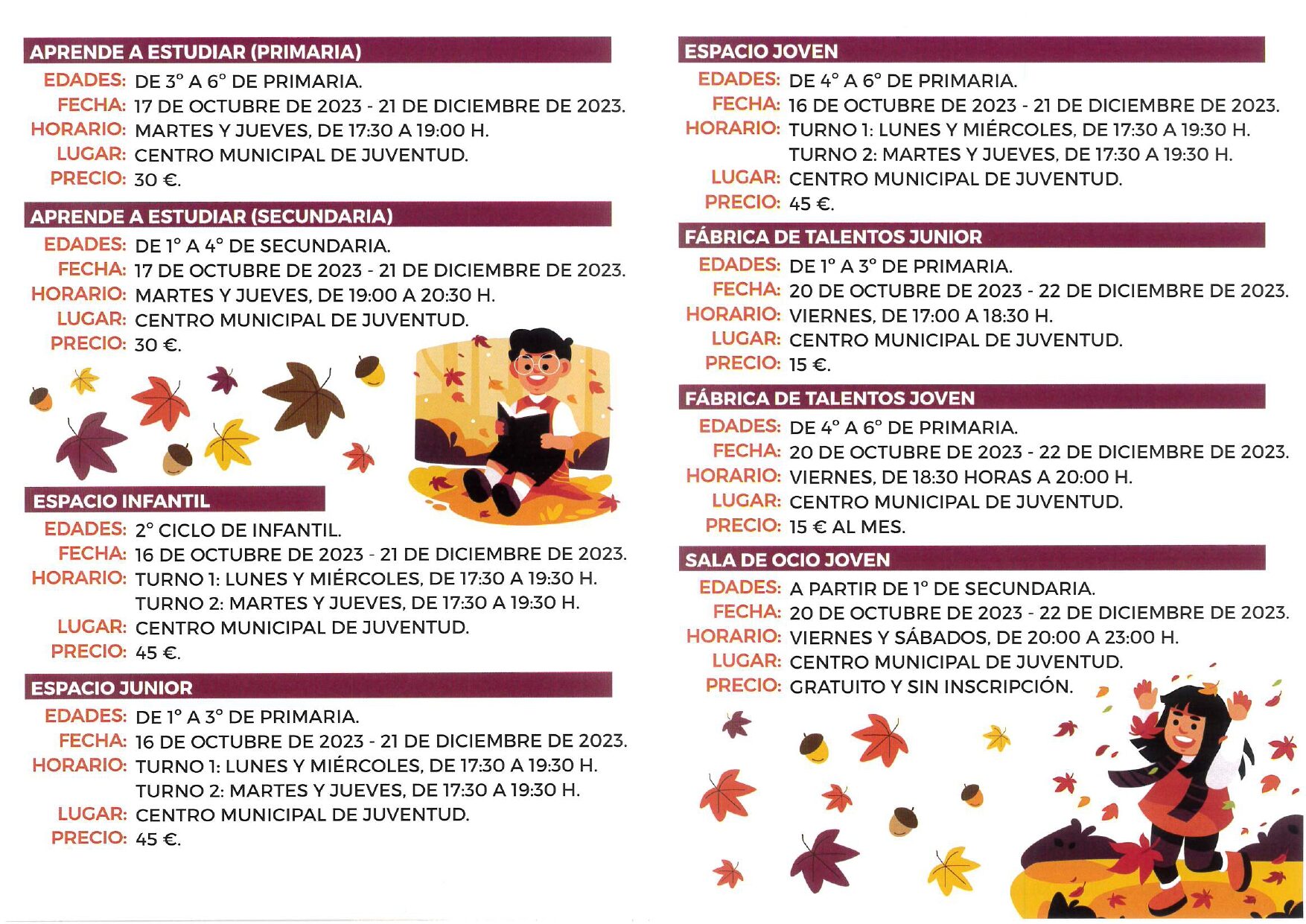 Este viernes finaliza el plazo de inscripción para las actividades de Infancia y Juventud
