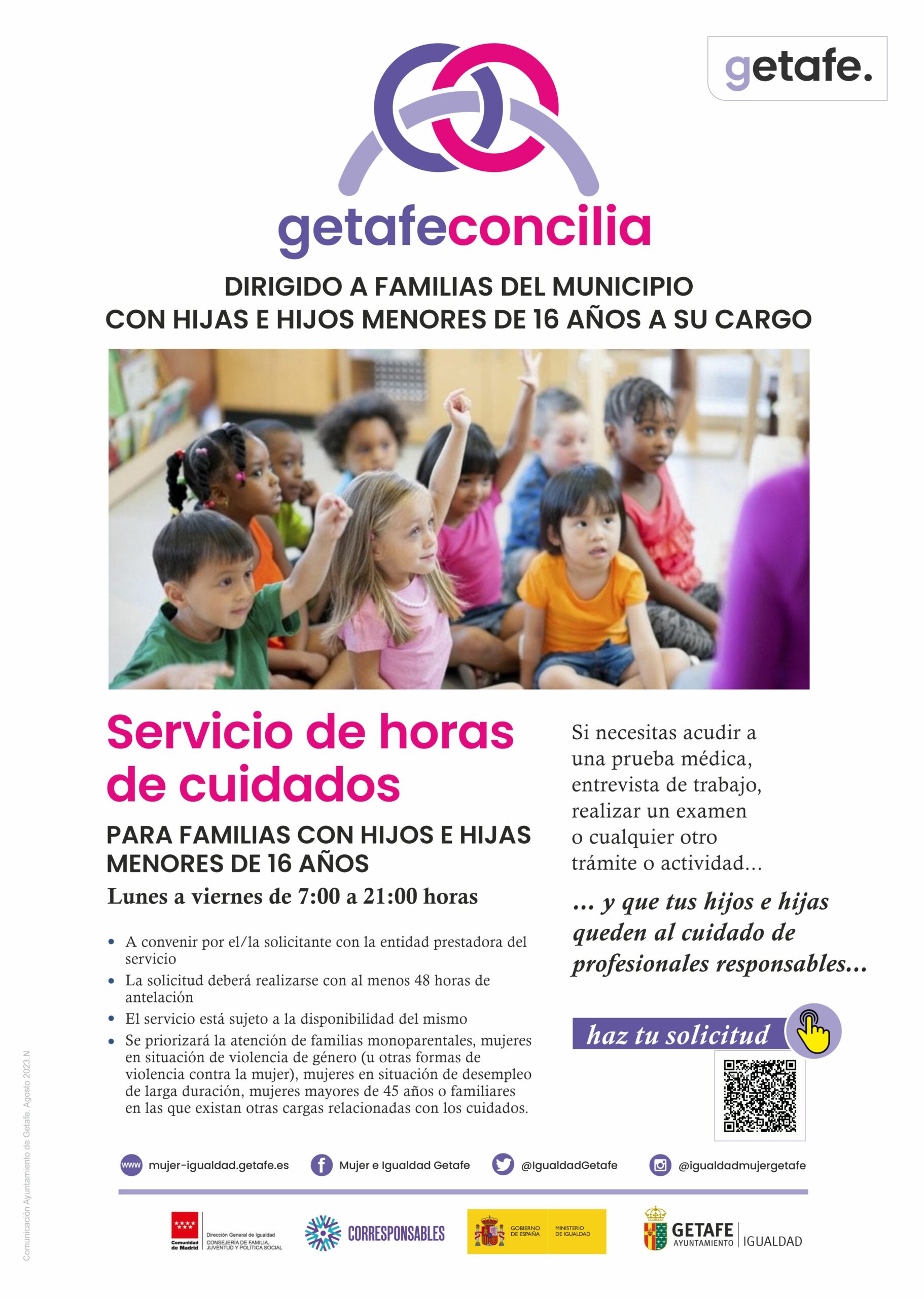 Getafe ofrece el cuidado de los menores para que las familias puedan realizar gestiones personales puntuales