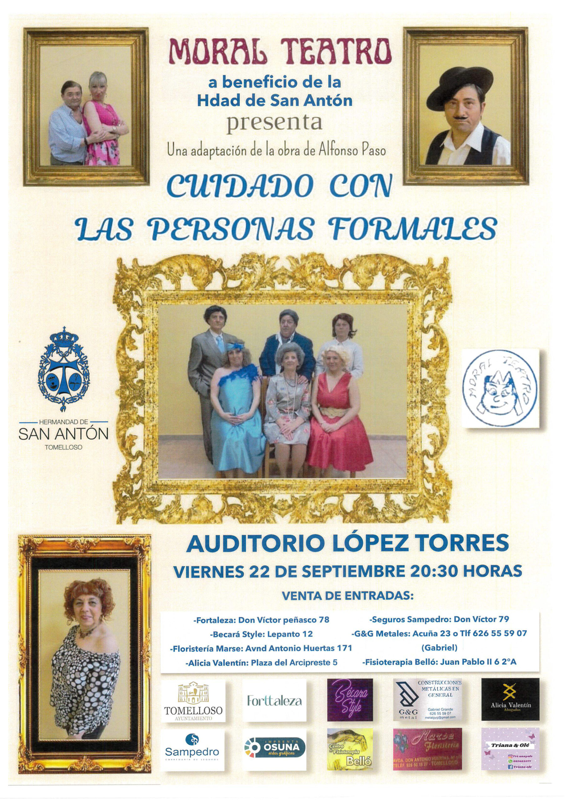 Moral Teatro representará "Cuidado con las personas formales" en el Auditorio López Torres, a beneficio de la Hermandad de San Antón