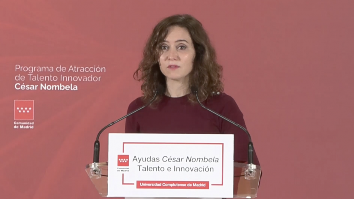 Díaz Ayuso presenta las ayudas de la Comunidad de Madrid para la atracción de talento investigador que llevarán el nombre del científico César Nombela