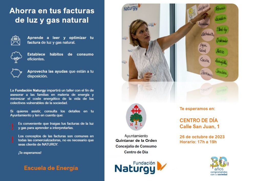 La Fundación Naturgy impartirá un taller para poder ahorrar en tus facturas de luz y gas natural