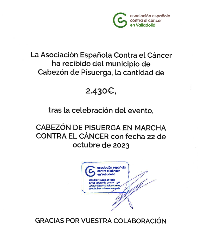 Recaudados 2430 euros en la marcha Contra el Cáncer 2024 de Cabezón de Pisuerga. GRACIAS – Cabezón de Pisuerga