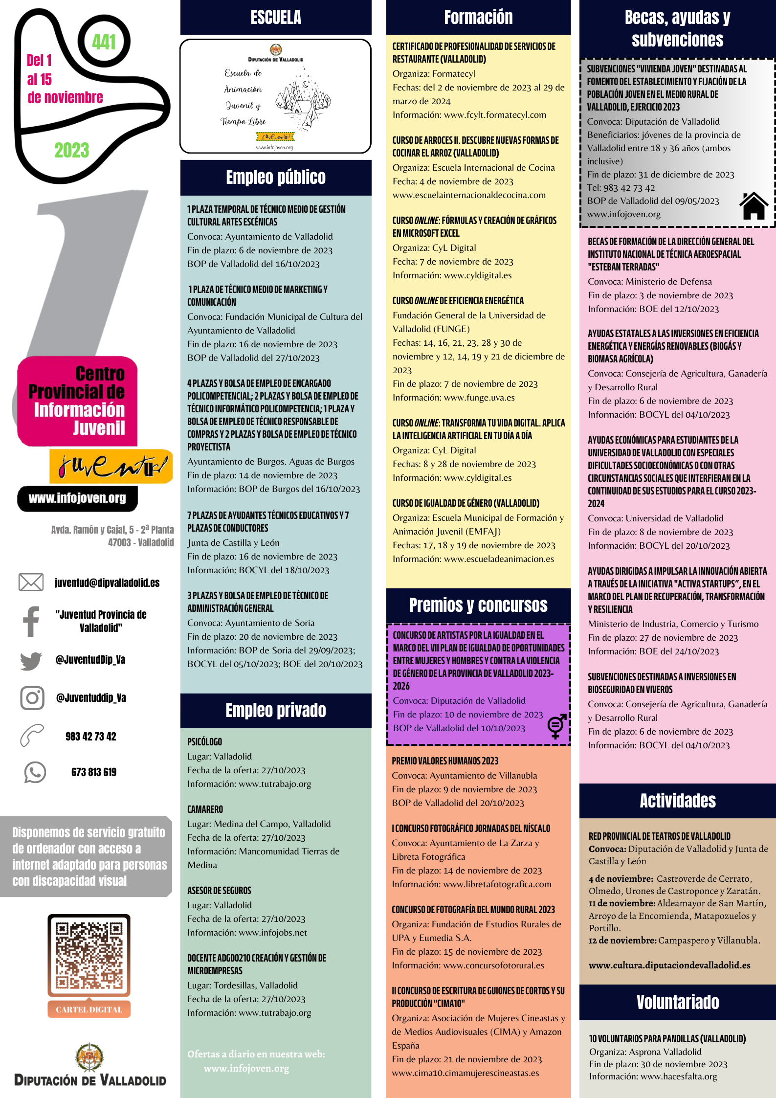 Cartel informativo juvenil de la Diputación de Valladolid del 1 al 15 de noviembre