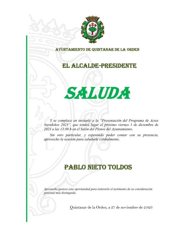 Este viernes se presenta la programación de navidad en el Ayuntamiento de Quintanar de la Orden