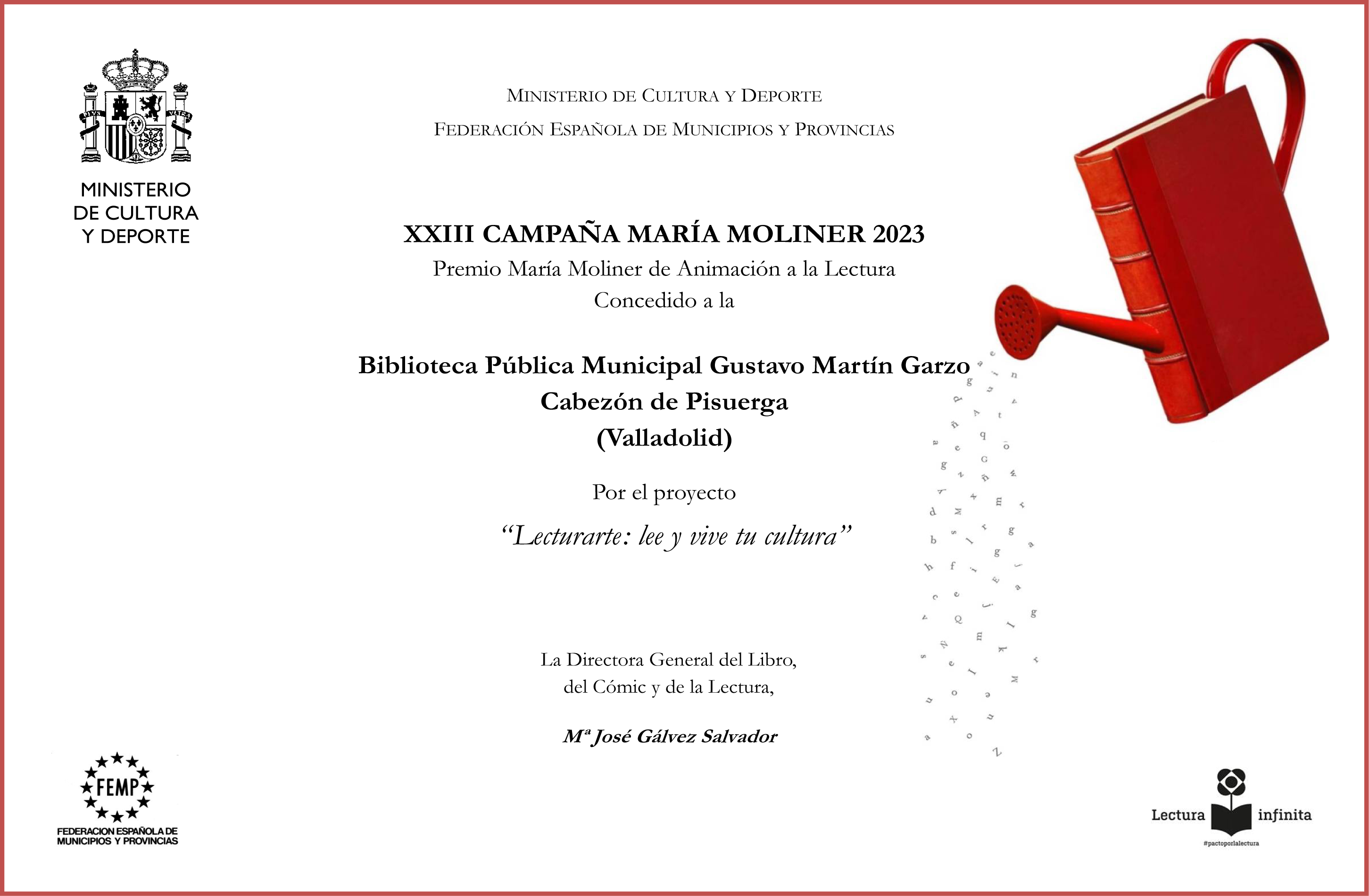 Premio María Moliner a la Biblioteca Municipal de Cabezón – Cabezón de Pisuerga