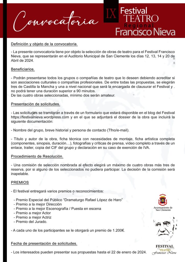 CONVOCATORIA FESTIVAL FRANCISCO NIEVA 2024