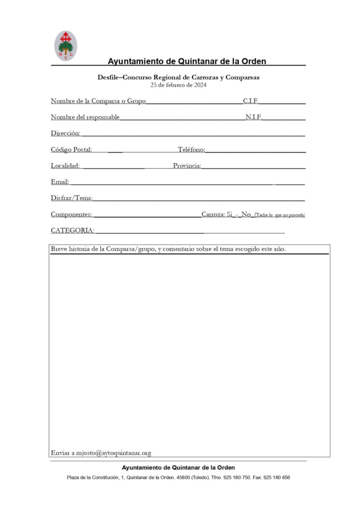 Documento participación Desfile-Concurso Regional de Carrozas y Comparsas