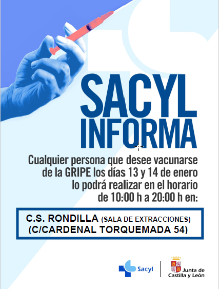 Vacunación GRIPE, 13 y 14 de enero en el Centro de Salud de la Rondilla