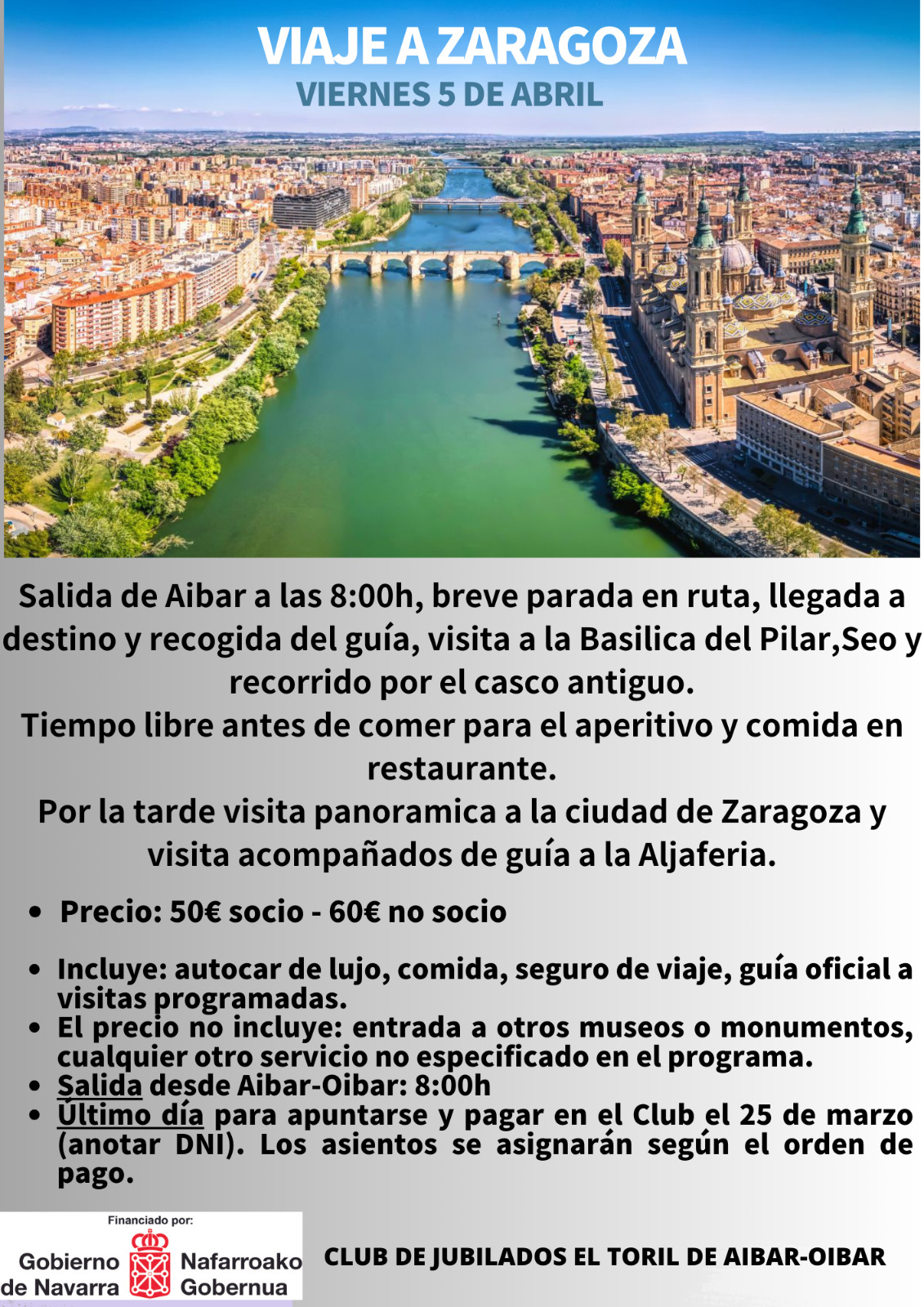 VIAJE DEL CLUB DE JUBILADOS/AS A ZARAGOZA