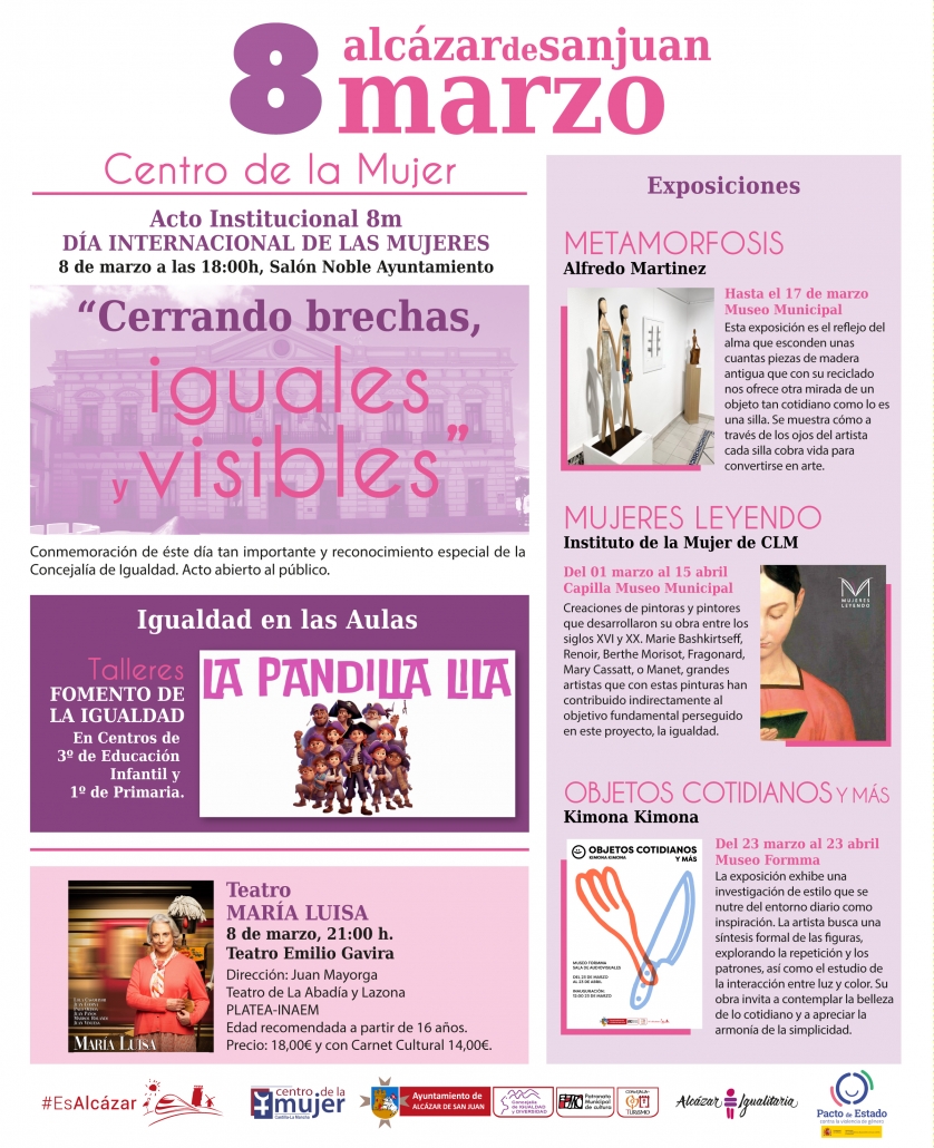 Alcázar y el Centro de la Mujer conmemoran el 8M con talleres educativos, reconocimientos, teatro y exposiciones