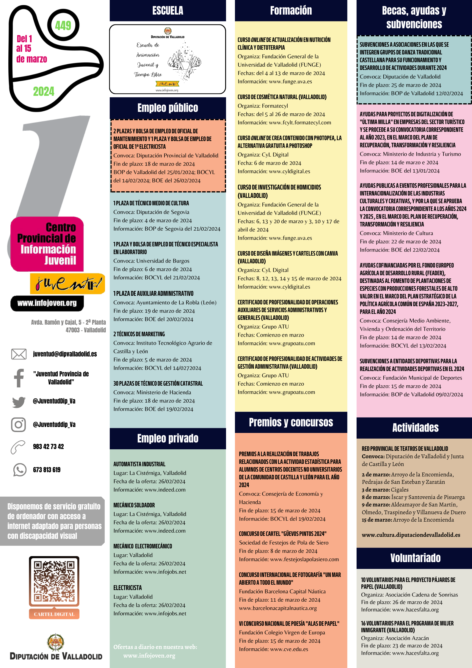 Cartel informativo juvenil de la Diputación de Valladolid del 1 al 15 de marzo