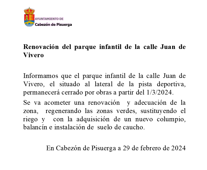 Renovación del parque infantil de la calle Juan de Vivero – Cabezón de Pisuerga